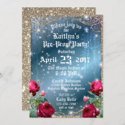 Rote Rose Verzaubertes Party für Gärten Einladung (Vorne/Hinten)