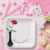 rote Rose von Singles in schwarzer Vase Pappteller (Party)