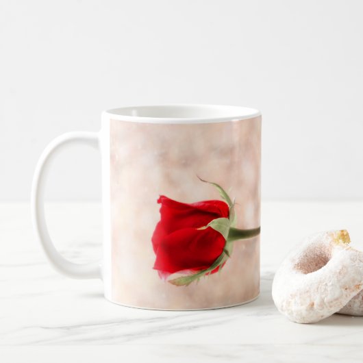 Rote Rose w Personalisierbarer Text Kaffeetasse (Mit Donut)