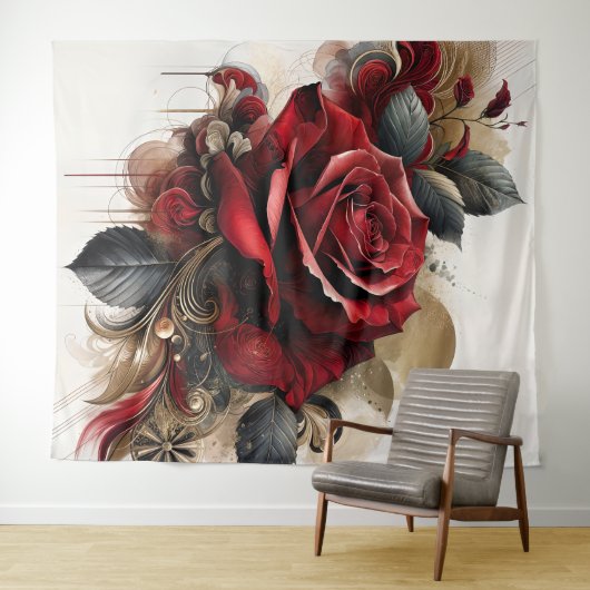 Rote Rose Wandteppich (Beispiel (Horizontal))