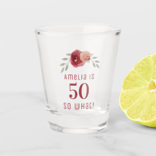 Rote Rose Wasserfarbe Positive Blüte 50. Geburtsta Schnapsglas