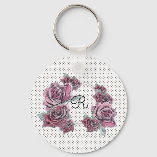 Rote Rose Wasserfarbe Punkte Frauen erste Keyring Schlüsselanhänger (Vorderseite)