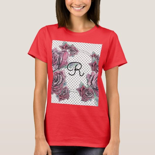 Rote Rose Wasserfarbe Punkte Frauen Initial T Shir T-Shirt (Vorderseite)