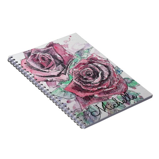 Rote Rose Wasserfarbe Schöne Frauen Name Notizblock (Rechte Seite)