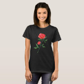 Rote Rose Wasserfarbe Schwarz T-Shirt (Vorne ganz)