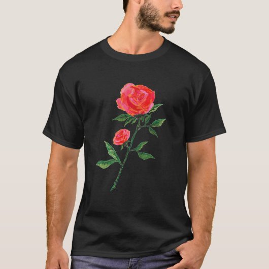 Rote Rose Wasserfarbe Schwarz T-Shirt (Vorderseite)