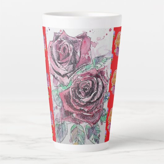 Rote Rose Wasserfarbe Viola Shabby Blume Latte Tas Milchtasse (Vorderseite)
