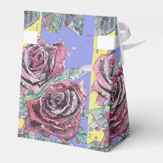 Rote Rose Wasserfarben Party Lila Gelbe Blume Geschenkschachtel (Rückseite)
