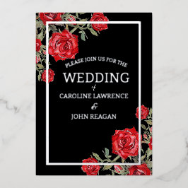 Rote Rose Wasserfarbenblütenhochzeit Folieneinladung