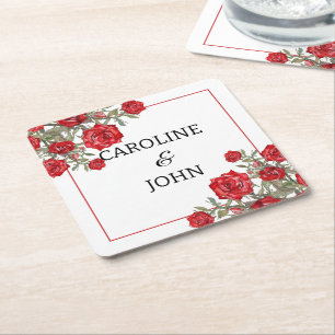 Rote Rose Wasserfarbenblütenhochzeit Rechteckiger Pappuntersetzer
