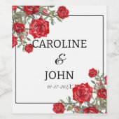 Rote Rose Wasserfarbenblütenhochzeit Weinetikett (Einzelnes Label)