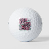 Rote Rose Wasserfarbene Blume Blumenbemalung Golfball (Vorderseite)