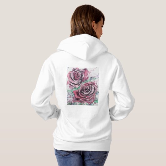 Rote Rose Wasserfarbene Blume Blumenbemalung Hoodie (Schwarz voll)