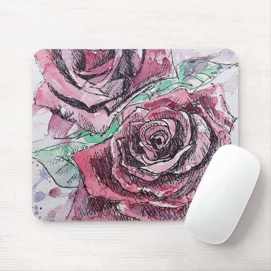 Rote Rose Wasserfarbene Blume Blumenbemalung Mousepad (Mit Mouse)