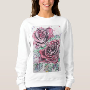 Rote Rose Wasserfarbene Blume Blumenbemalung Sweatshirt