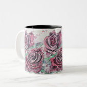 Rote Rose Wasserfarbene Blume Blumenbemalung Zweifarbige Tasse (Vorderseite Links)