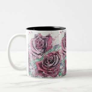 Rote Rose Wasserfarbene Blume Blumenbemalung Zweifarbige Tasse