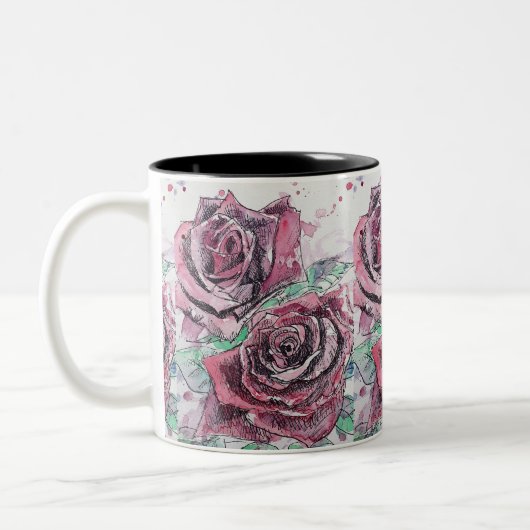 Rote Rose Wasserfarbene Blume Blumenbemalung Zweifarbige Tasse (Links)