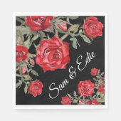 Rote Rose Wasserfarbene Hochzeit Eleganter Name Serviette (Vorderseite)