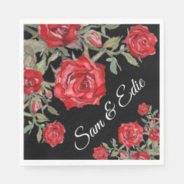 Rote Rose Wasserfarbene Hochzeit Eleganter Name Serviette