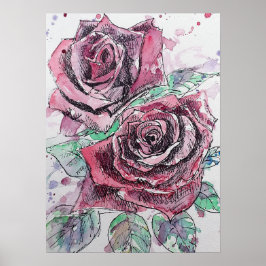 Rote Rose Wasserfarbene Rose Poster