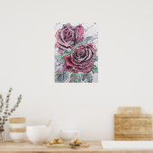 Rote Rose Wasserfarbene Rose Poster (Küche)