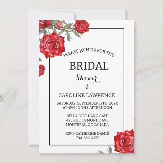 Rote Rose Wasserfarbenes Brautparty Einladung (Vorderseite)