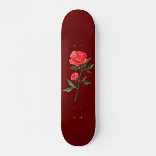 Rote Rose Wasserfarbenrotes Skateboard (Vorne)