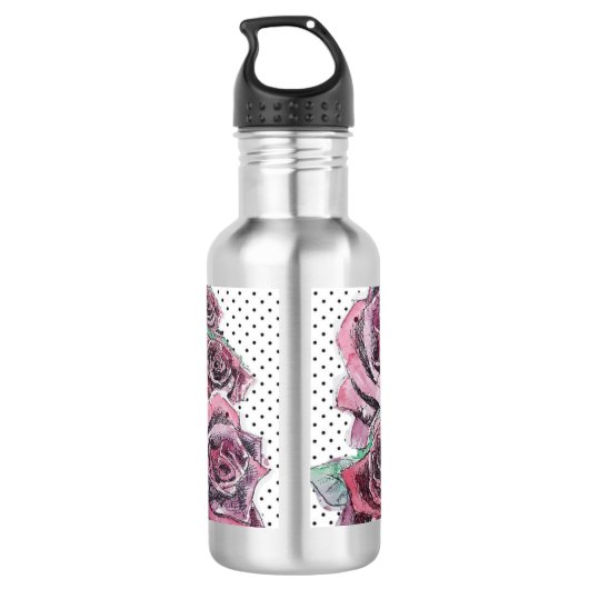 Rote Rose Wasserfarbpunkt Frauen Anfänglich Edelstahlflasche (Rückseite)