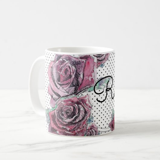 Rote Rose Wasserfarbpunkt Frauen Erste Tasse (Vorderseite Links)