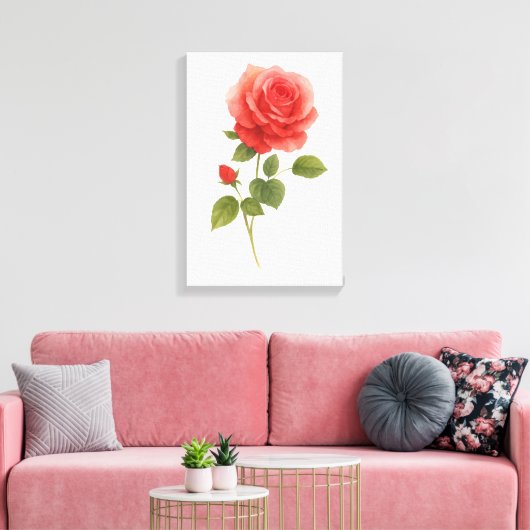 Rote Rose Watercolor | Geschenk und Wohngestaltung Leinwanddruck (Insitu (Wohnzimmer))