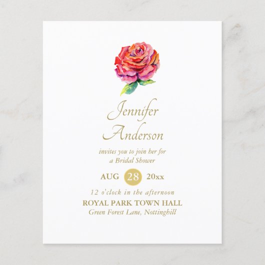 Rote Rose Watercolor Gold Brautparty (Vorderseite)