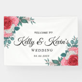 Rote Rose Watercolor Hochzeit Banner (Horizontal)
