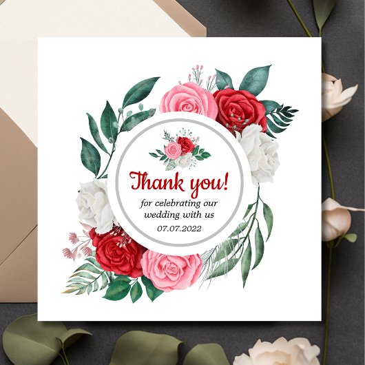 Rote Rose Watercolor Hochzeit Dankeskarte