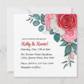 Rote Rose Watercolor Hochzeit Einladung (Vorderseite)