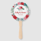 Rote Rose Watercolor Hochzeit Fächer (Vorderseite)