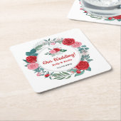 Rote Rose Watercolor Hochzeit Rechteckiger Pappuntersetzer (angewinkelt)