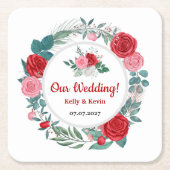 Rote Rose Watercolor Hochzeit Rechteckiger Pappuntersetzer (Vorderseite)