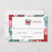 Rote Rose Watercolor Hochzeit RSVP Karte (Vorderseite)