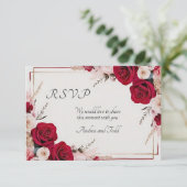 Rote Rose Watercolor Hochzeit RSVP Karte (Stehend Vorderseite)