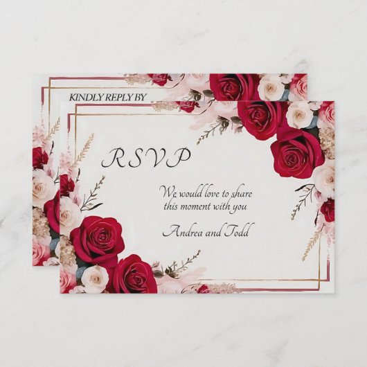 Rote Rose Watercolor Hochzeit RSVP Karte (Vorne/Hinten)