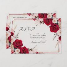 Rote Rose Watercolor Hochzeit RSVP Karte
