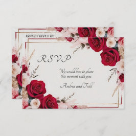 Rote Rose Watercolor Hochzeit RSVP Karte