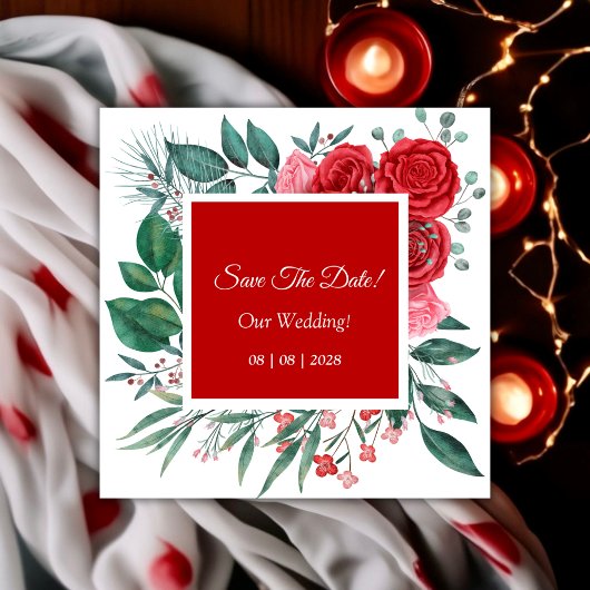 Rote Rose Watercolor Hochzeit Save The Date