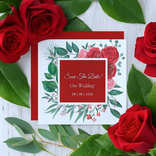 Rote Rose Watercolor Hochzeit Save The Date