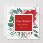 Rote Rose Watercolor Hochzeit Save The Date (Vorderseite)