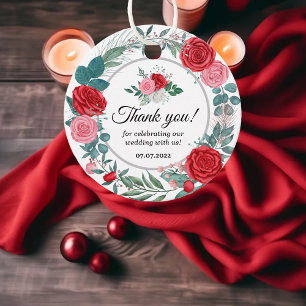Rote Rose Watercolor Wedding Vielen Dank Geschenkanhänger