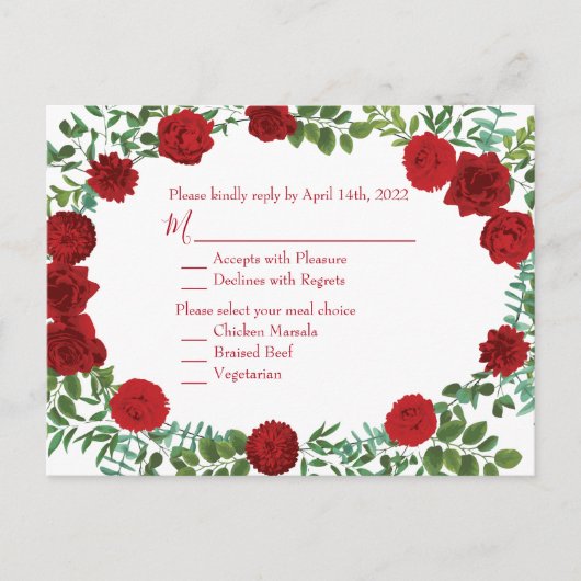 Rote Rose Wedding Elegant Classic Postkarte (Vorderseite)
