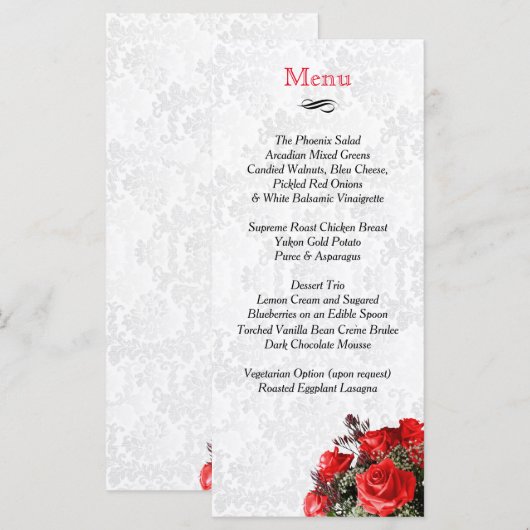 Rote Rose Wedding - Menü Menükarte (Vorne/Hinten)