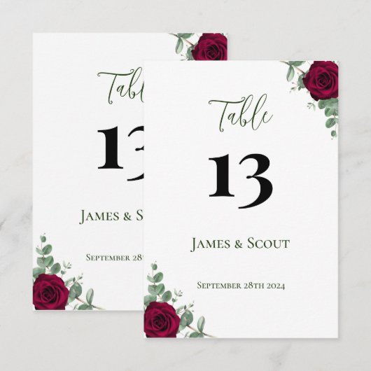 Rote Rose Wedding Tischnummer (Vorne/Hinten)